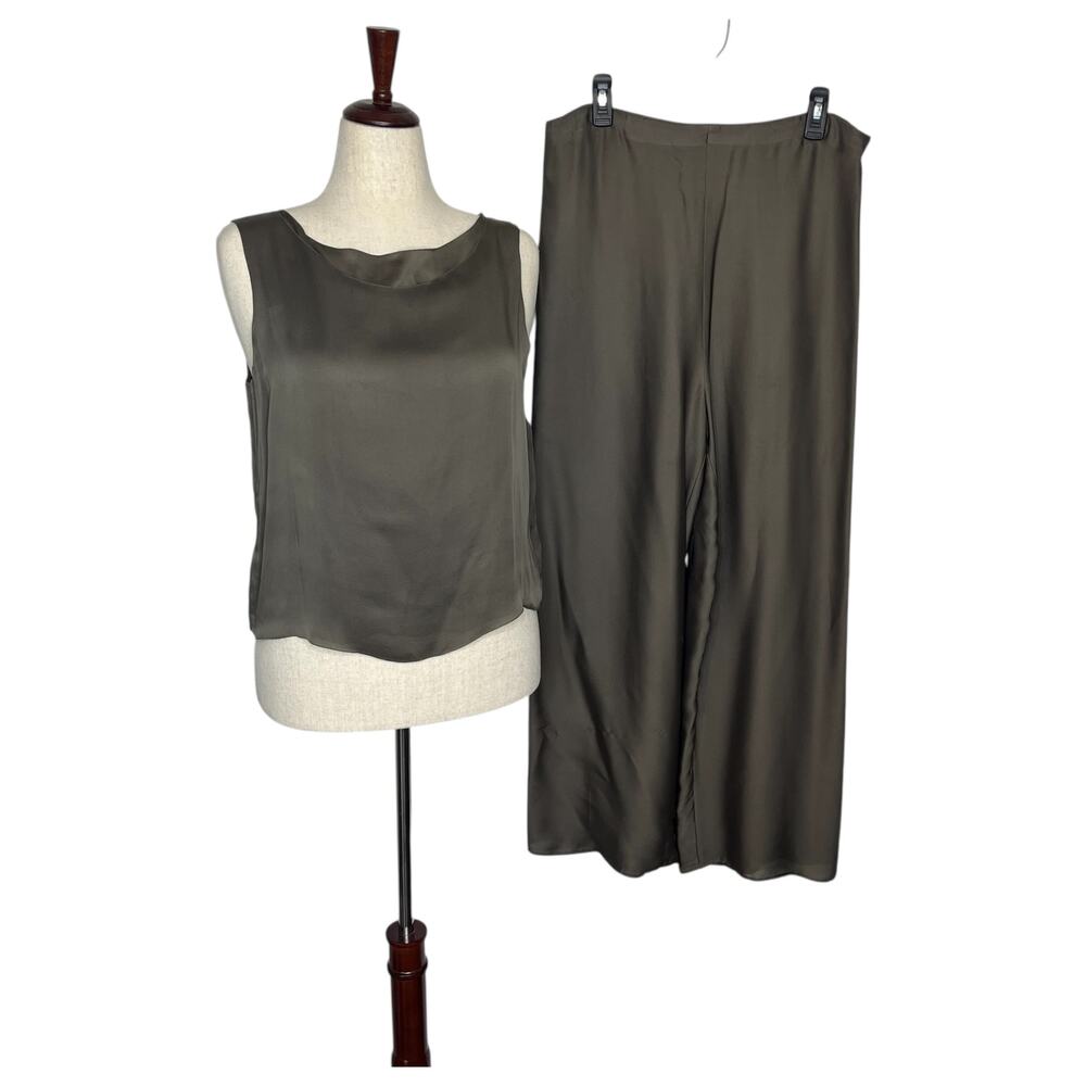 Dusan Women's Matching Set M/L Taupe Brown Silk Tank Wide Leg Pants Minimalist